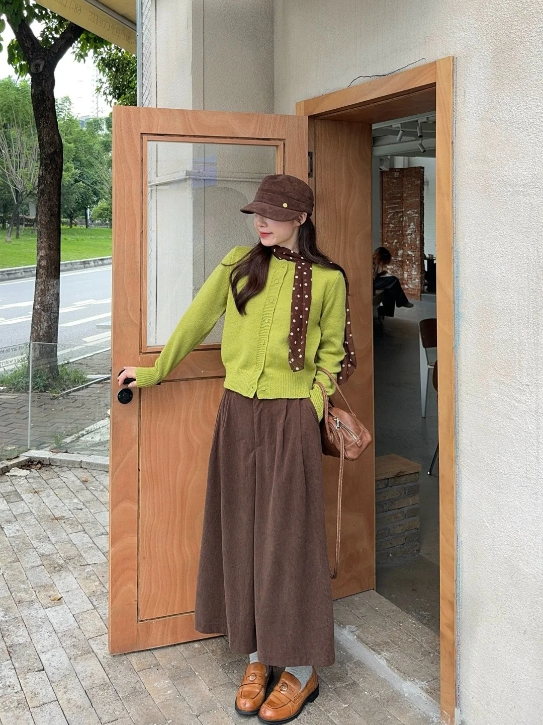 

Retro Fashion Knitted Set Women Spring 2026 Polka Dot Scarf Wide Leg Pants Three Piece Trendy Ensemble High Waist Loose Fit