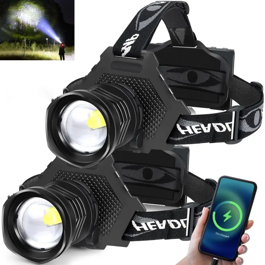

LED Headlamp 1080 Lumen, Super Bright Head Lamp Flashlight with 5 Lighting Modes, IPX6 Waterproof, Zoomable Headlight for Campin
