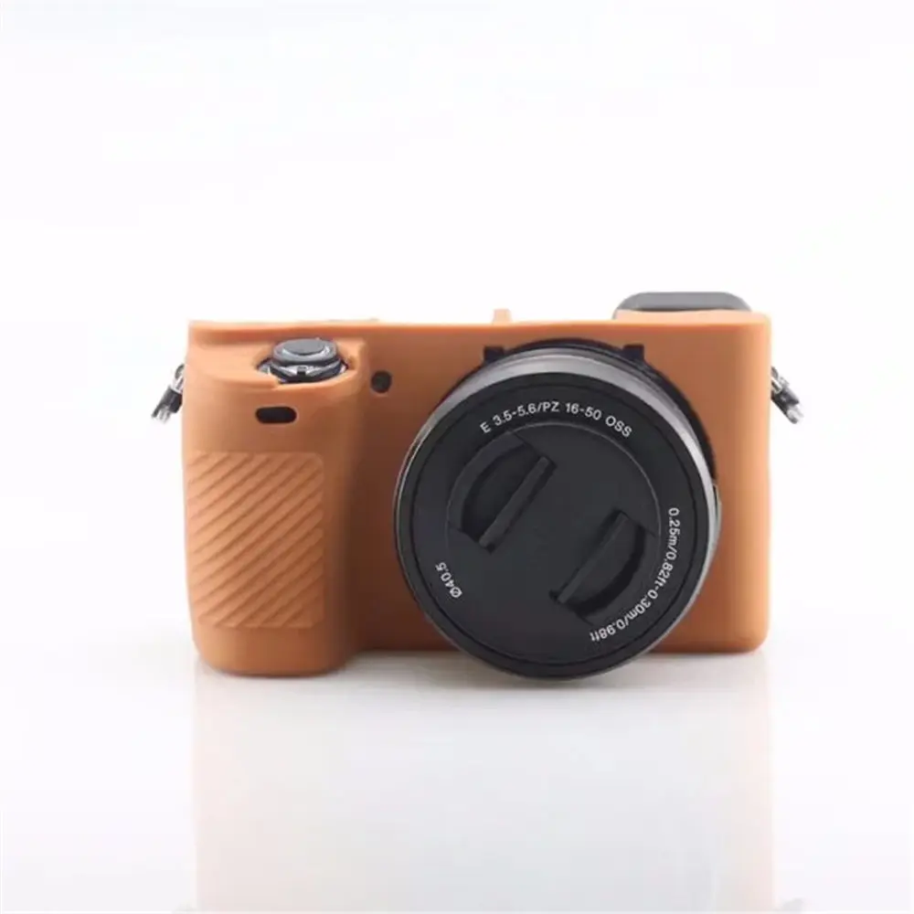 Kit Custodia In Silicone Per Sony Alpha A6400 / A6300 – Corpo Macchina + 2 Pellicole Vetro Temperato LCD, Impugnatura Antiscivolo, Marrone Scuro (50g) - 2
