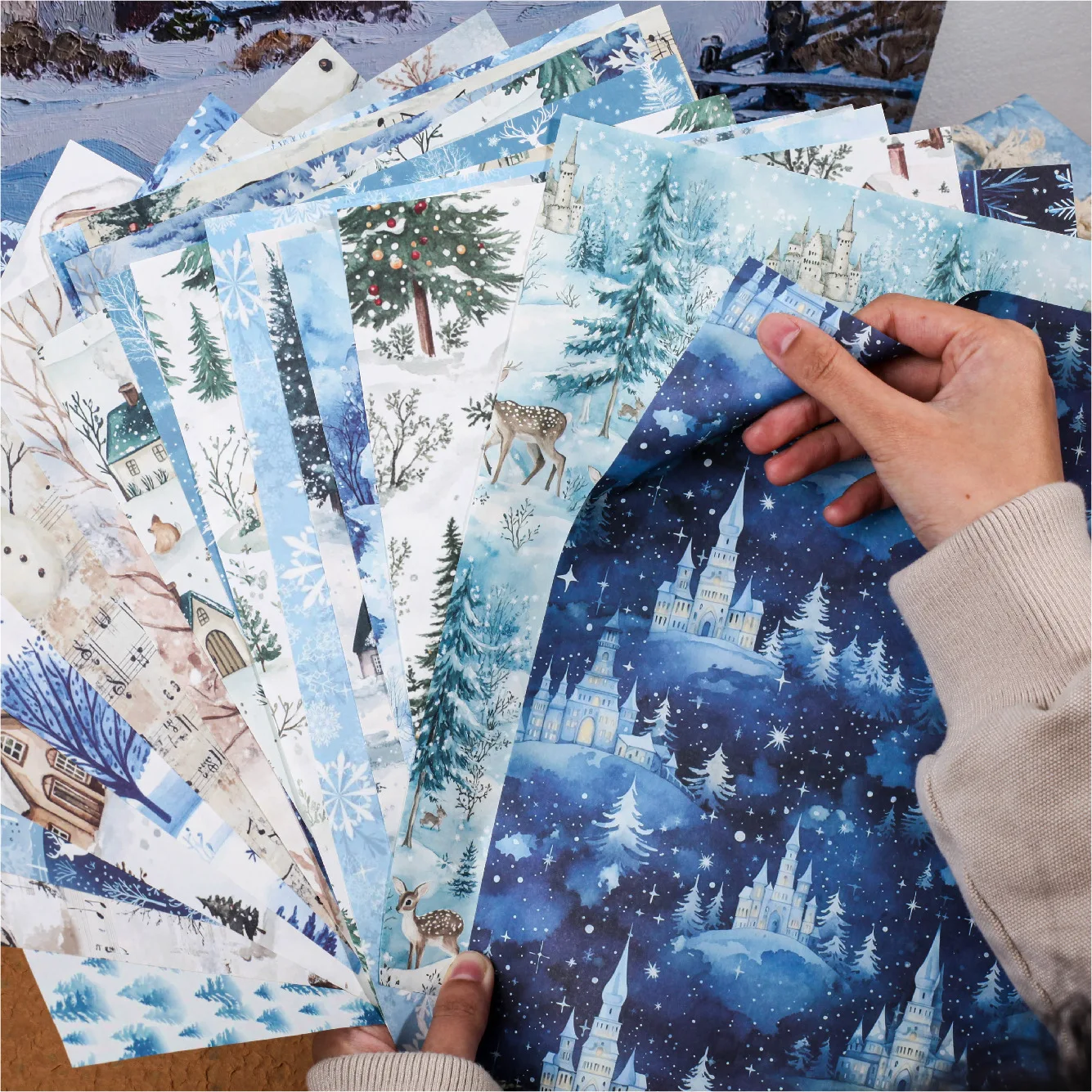 Mr. Paper, 10pcs/bag, Vintage Winter Themed Handmade Scrapbook, Photo Frame Decoration Material Paper, Gift Wrapping Paper