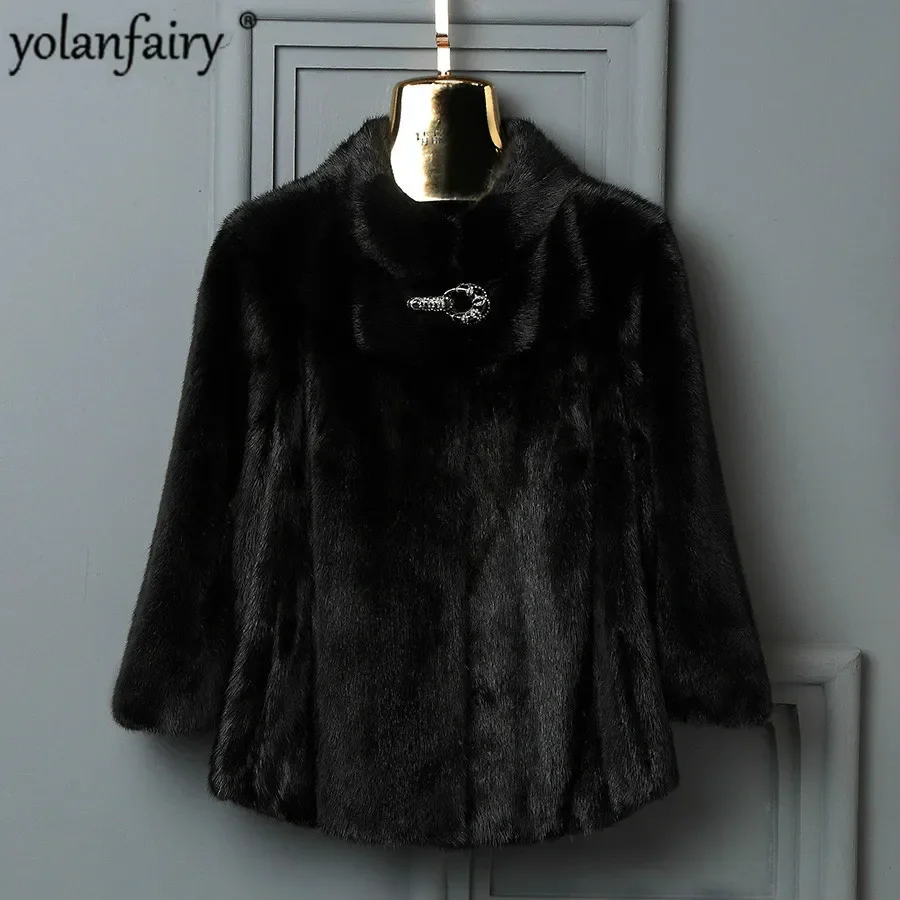 

YOLANFAIRY Real Mink Fur Coat Women Natural Double Faced Fur Coat Thick Warm Outwear Clothes Chaqueta Invierno Mujer 8859MF340