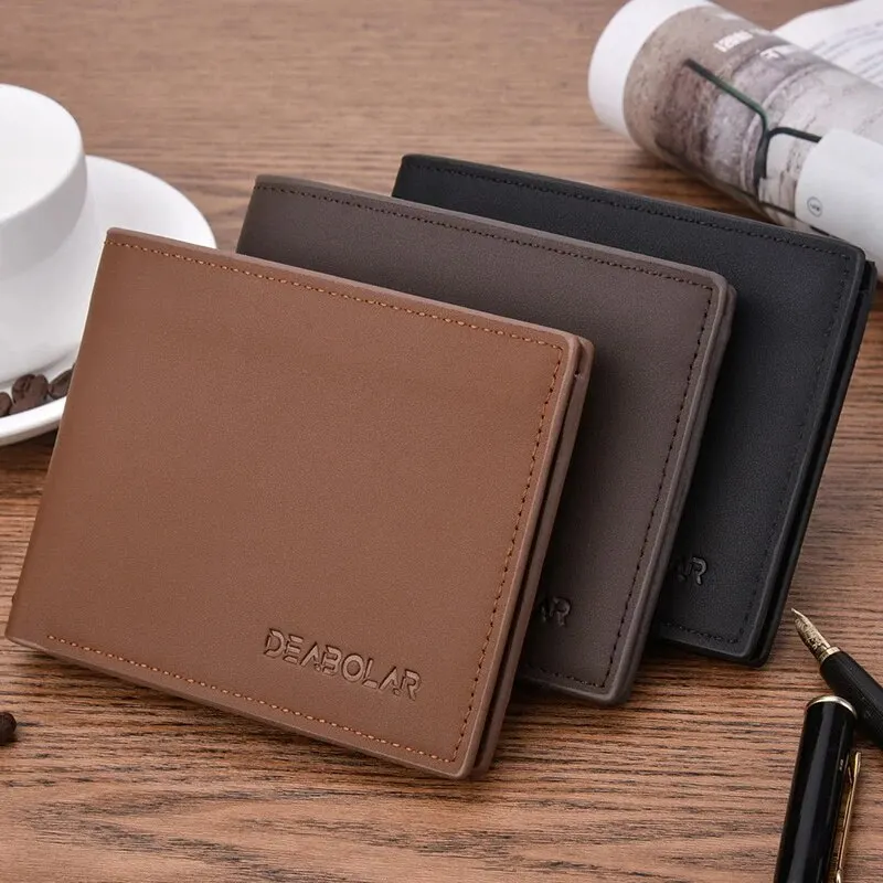 New Men PU Leather Purse Black Frosted Material Youth Credit Card Holder Coin Purse 2023 Men Purse