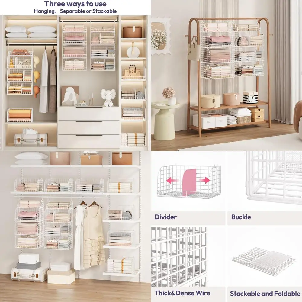 

4-уровневый металлический органайзер для шкафа с разделителями и крючками для одежды, обуви и аксессуаров