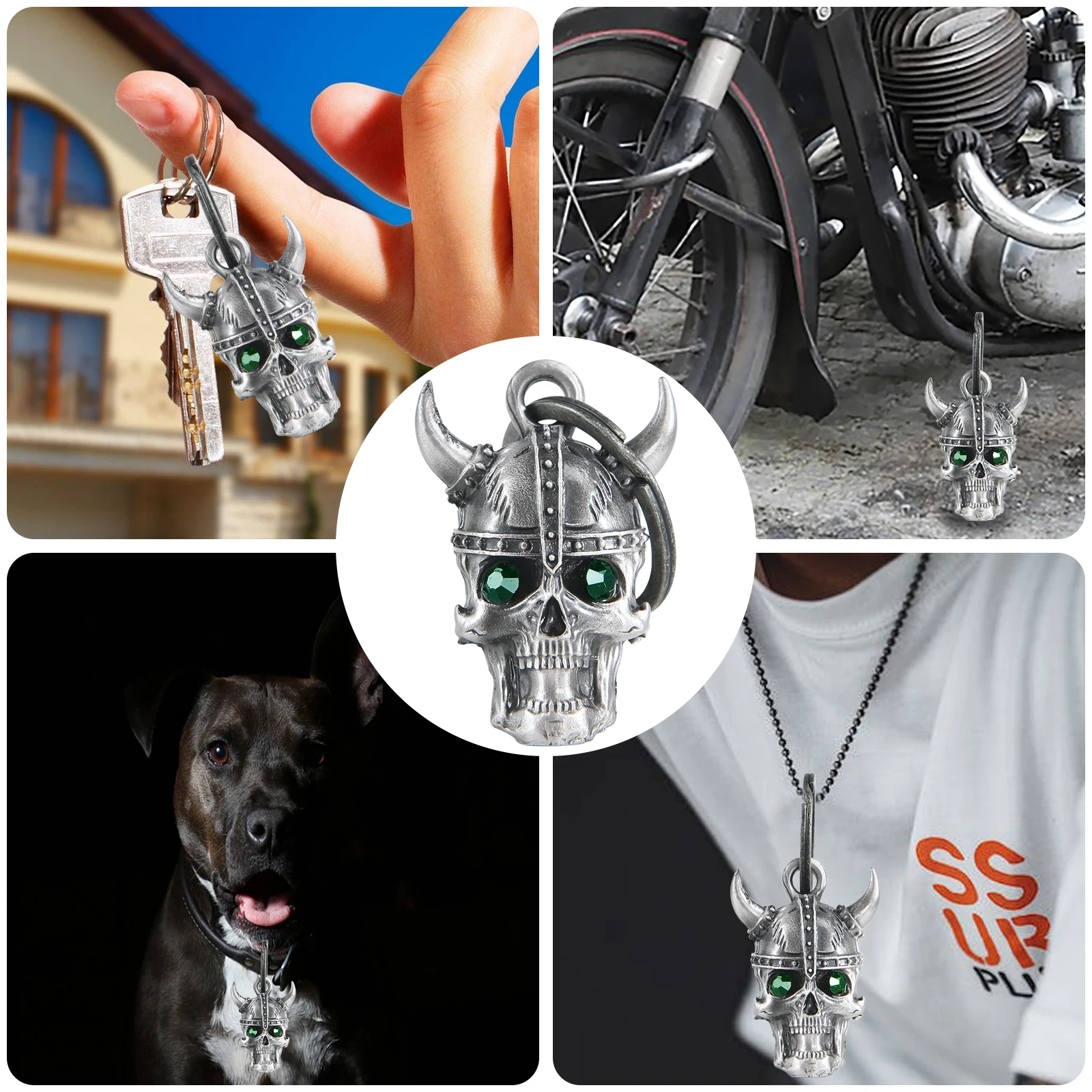 3D Viking SKull Motorcycle Bell Guardian Angel Drive Away Gremlin, Biker Bell for Men Women Rider Riding, Good Luck Gift