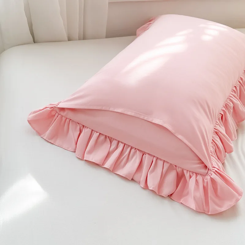 INS Lotus Leaf Edge Solid Color Pillowcase Korean Princess Bed Head Pillow Cover Home Decor Pillow Case Ruffle Pillowcases 2pcs