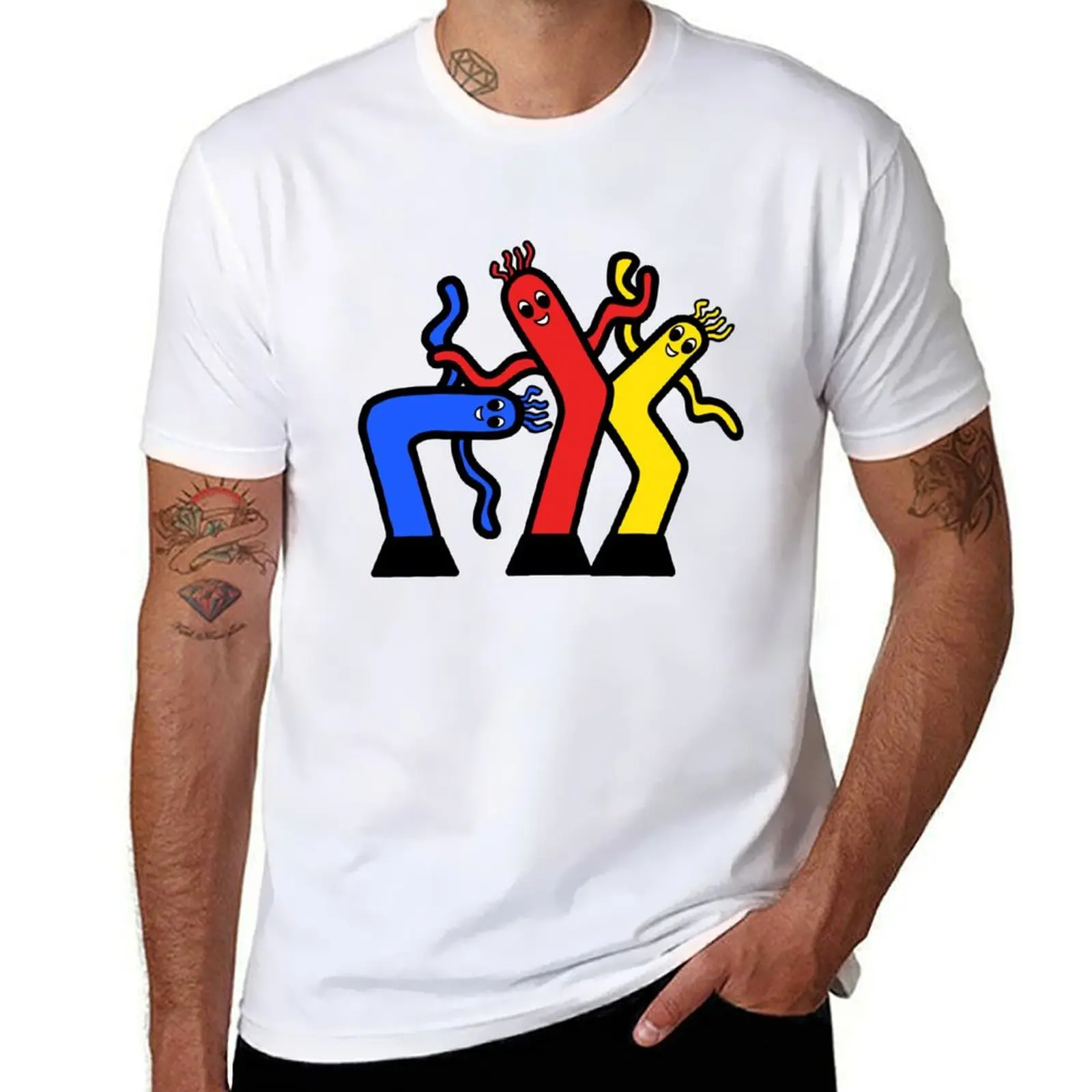 

Three Tube People Waving Wacky Inflatable T-Shirt Fashion Casual Short Sleeve Top