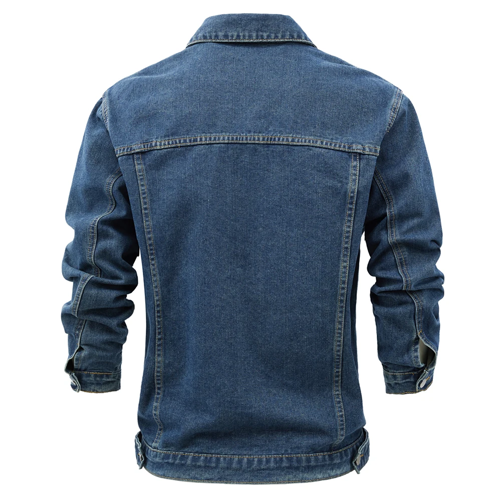 Men's Classic Denim Jacket Casual Indigo Blue Cotton Jean Coat Pockets All Match Lapel Long Sleeve Outerwear