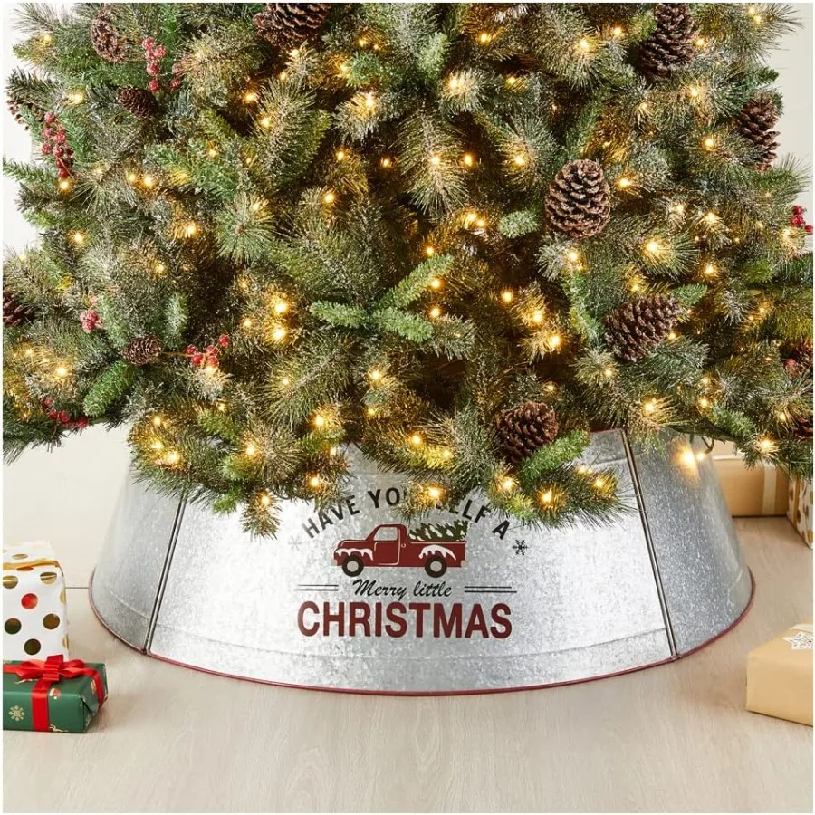 

Christmas Tree Collar 40.5" D Galvanized Metal Truck Tree Collar Decorative Tree Stand Cover in Silver for Holiday Decor