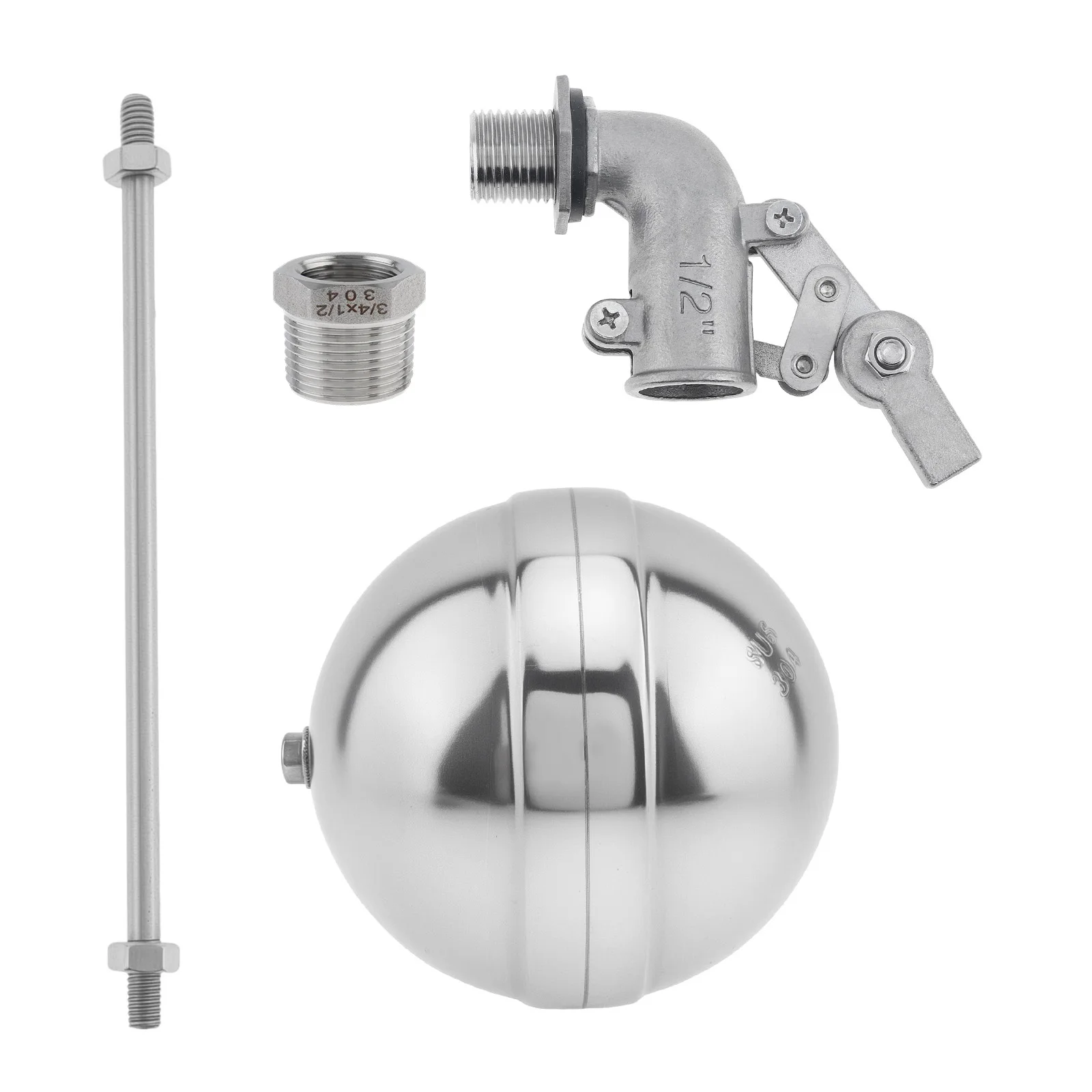

Stainless Steel Float Ball Valve for Water Tanks with 3/4 inch to 1/2 inch Adapter Heavy Duty Automatic Water Level Control