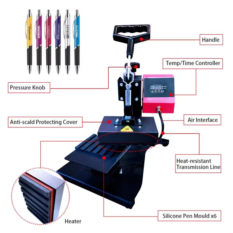 BY-036 Ballpoint Heat Transfer Printing Machines 6 in 1 Multifunctional Heat Press Machines for Pens