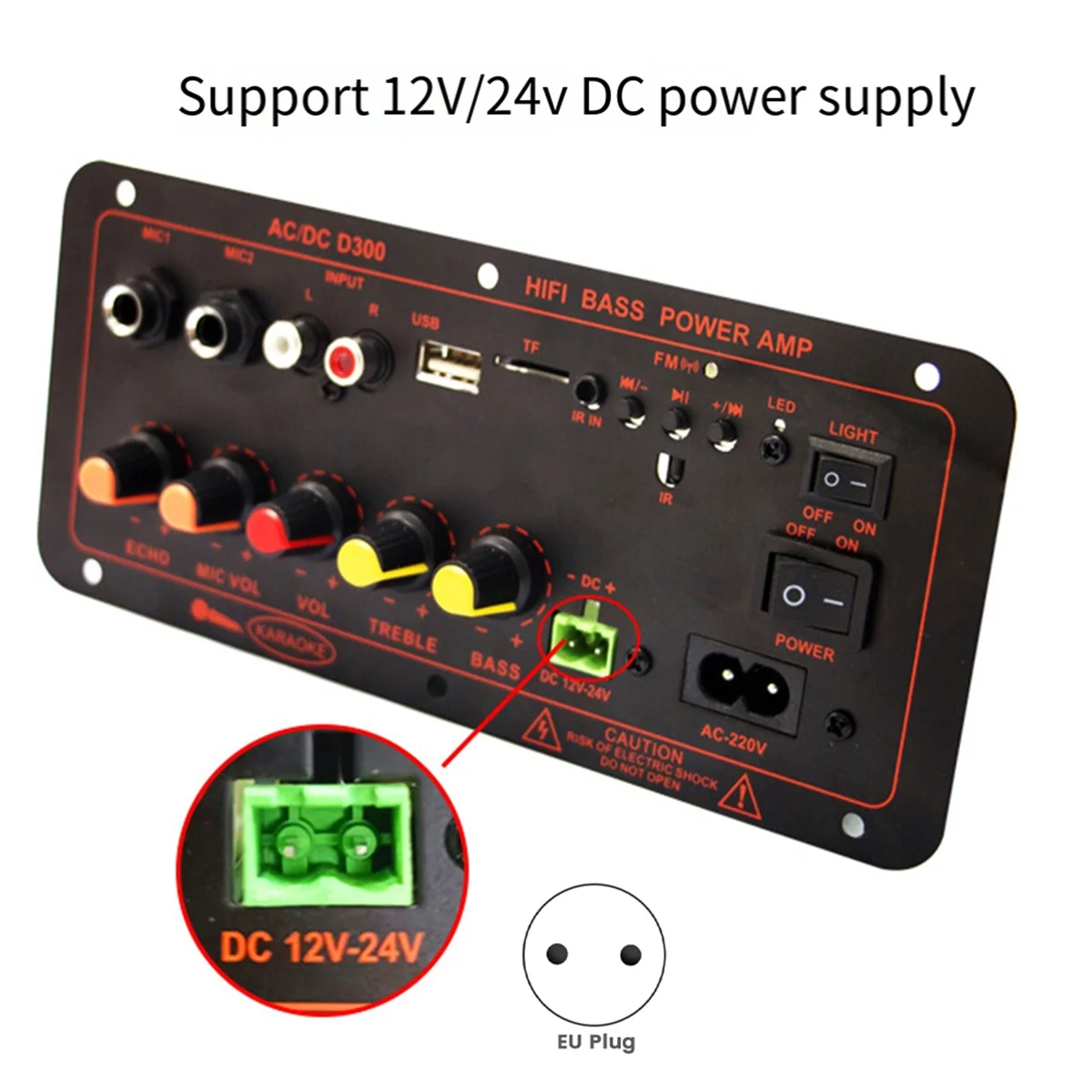 A51I Bluetooth5.0 오디오 300W 증폭기 보드 D300 서브 우퍼 듀얼 마이크 앰프 증폭기 모듈 자동차 미디어 플레이어 EU 플러그