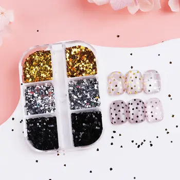 6格黑色金色銀色愛心美甲亮片迷你愛心圓形薄片亮片情人節裝飾美甲配件 10 最佳銷售 心型閃光 - №9