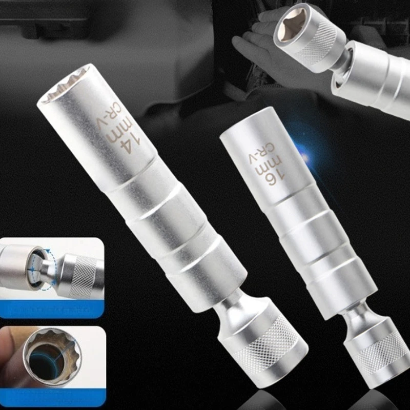 

Universal Spark Plug Socket Wrench Adapter 14mm16mm Set Joint with Magnetic Flexible Socket Thin Wall 3/8" Drive Car Repair Tool