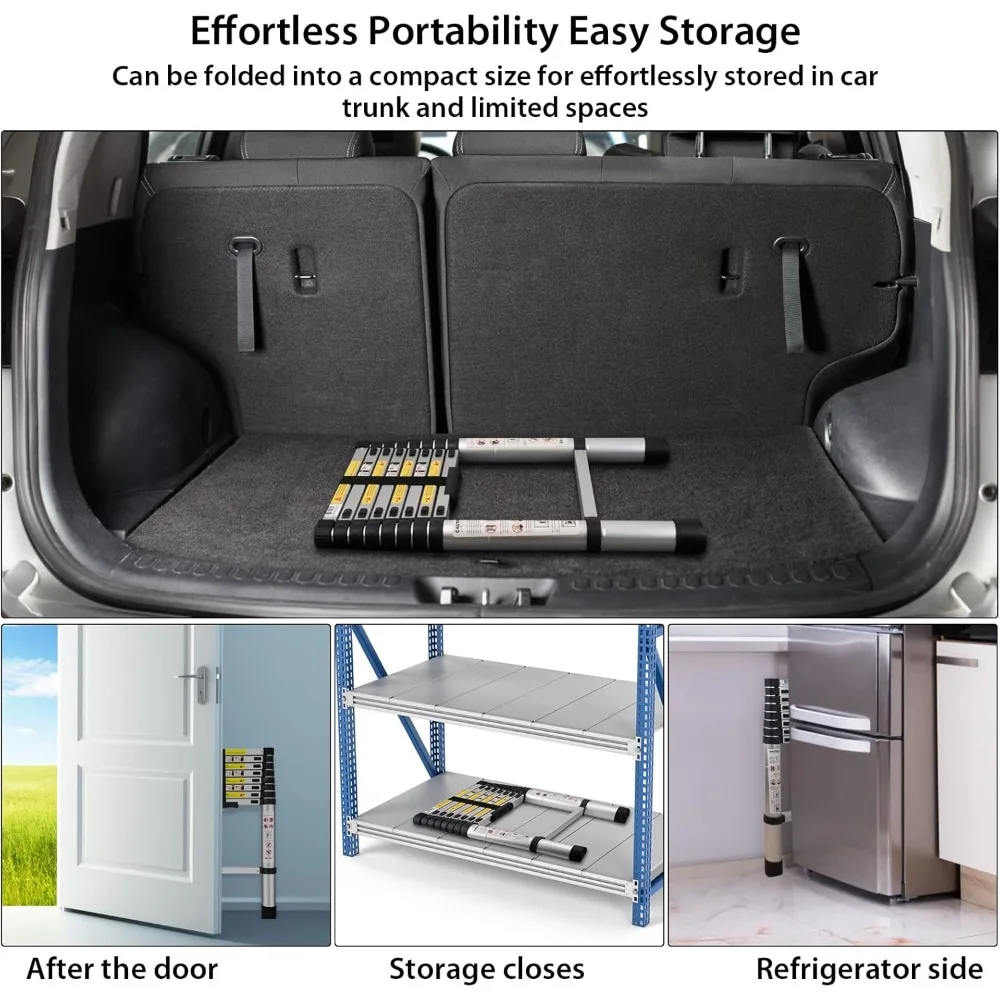 Escada telescópica de alumínio EN131 com capacidade de 8,5 pés e 330 libras para trabalho ao ar livre em RV doméstico