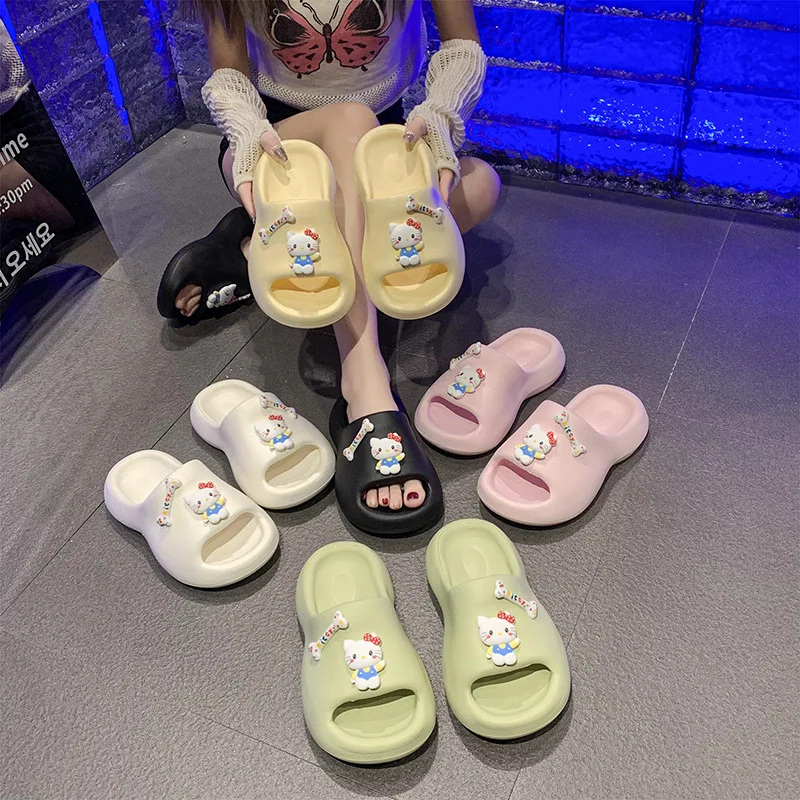 Anime Sanrio Summer Home Bathroom Anti Slip Slippers Cute Kawaii Girly Style Thick Sole Soft Cartoon Shoes Outdoor Sandals