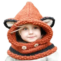 Doitbest Christmas gift Fox Ear Winter Hat Windproof Hats Scarf Set For Kids Boys Girls Winter Earflap Cap