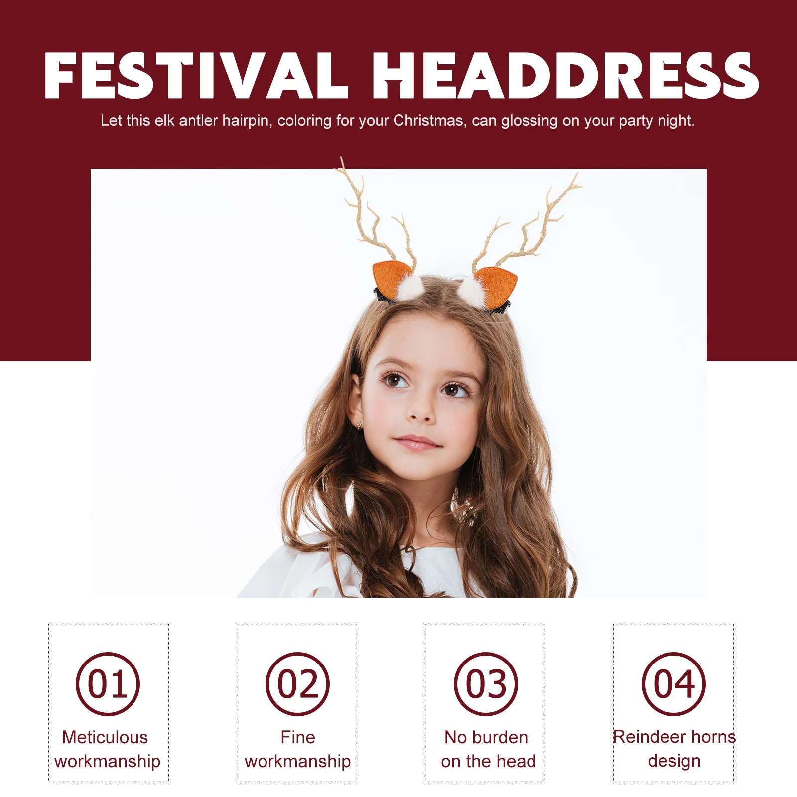 

1Pair Glowing Elk Antler Hairpin Christmas Hair Clip for Women Party Night Decoration Reindeer Horns Barrette Glow Hair