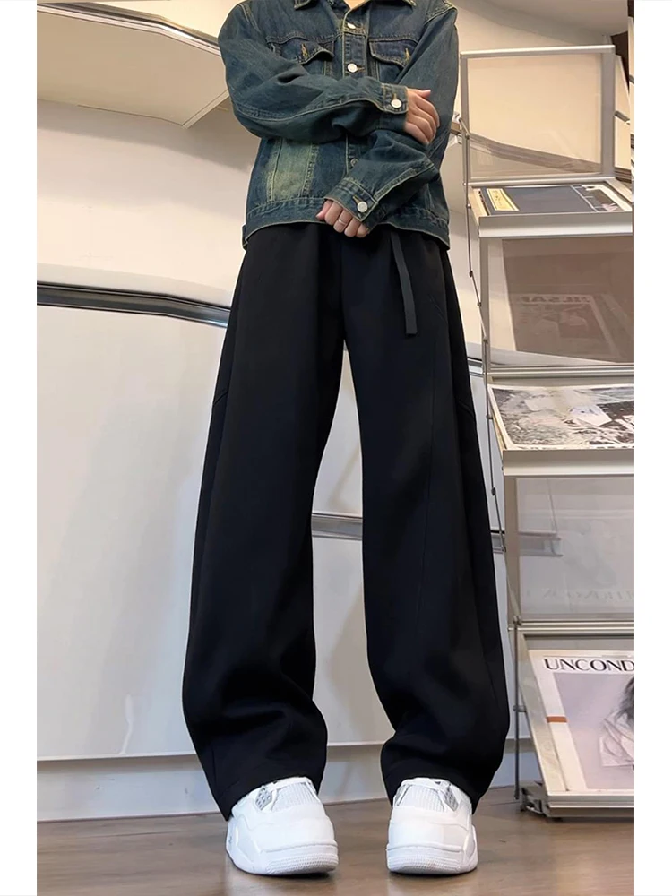 

Men's Bla Thiened Woolen Wide Leg Pants Spring Autumn Straight Cut Drapey Trousers Comfortable High Rise American Sle