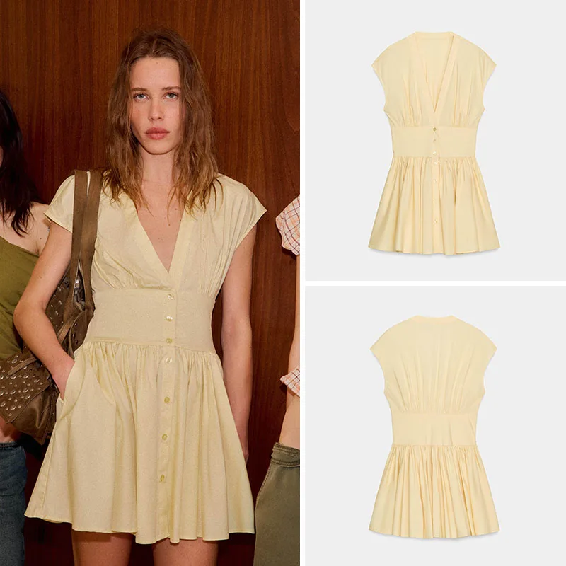 

Spring New Women's Slim Fit Svel Deep V Ne Tfeta Dr Faionable And Ele Sle for Young Ladies