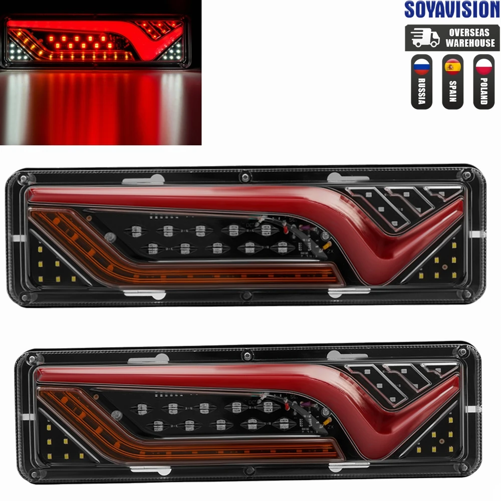 2 PCS 12V-24V LED Truck Tail Light Rear Lights Turn Signal Brake Reverse Signal Lamp Trailer Lorry Bus Camper Caravan RV Tractor