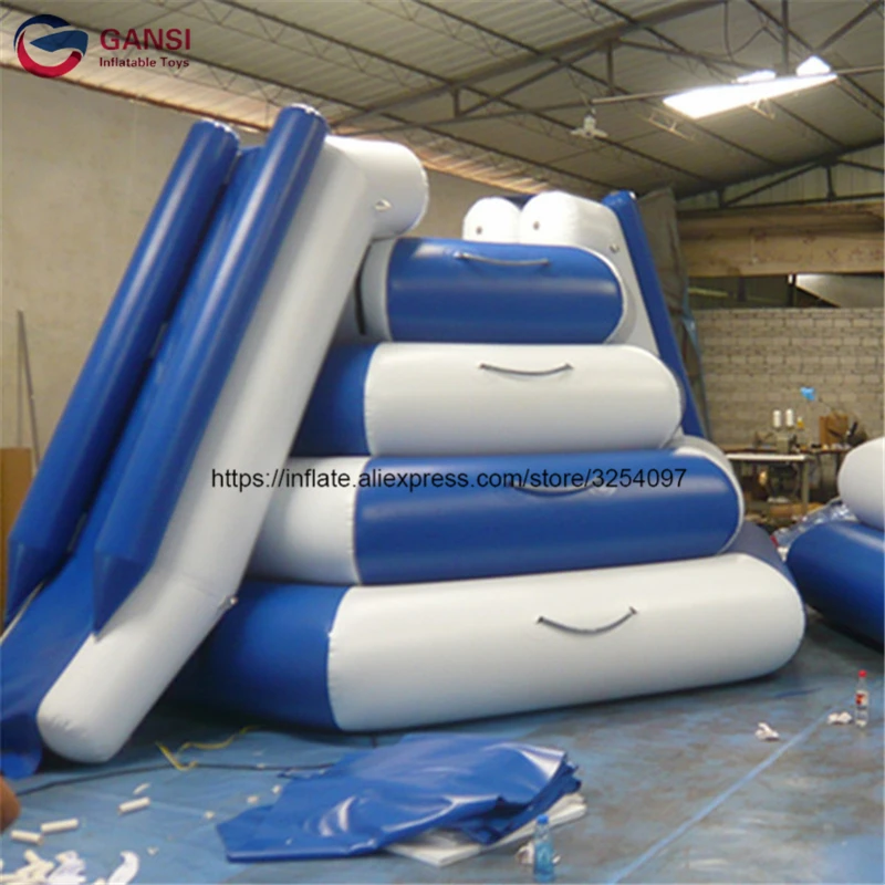 0.9Mm PVC Tarpaulin 2 Lanes Inflatable Climbing Water Slide , Water Park Games Giant Inflatable Floating Water Slide For Kids