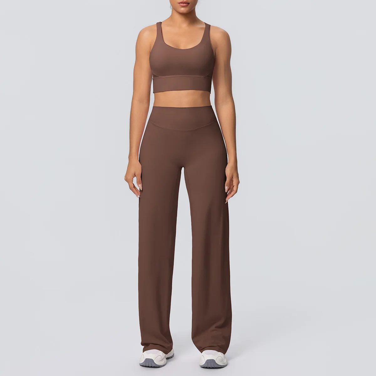 MIML 2026 Women's Fitness Yoga Two-Piece Set Cross-Back Sports Bra And Butt Lifting Wide Leg Pants Casual Sportswear