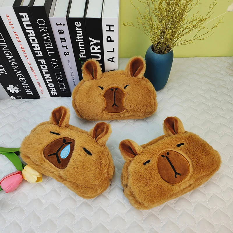 Capivara Pelúcia Animal Lápis Saco, Saco Cosmético de Grande Capacidade, Papelaria Escola Kawaii, Saco De Armazenamento Multifuncional, Bonito