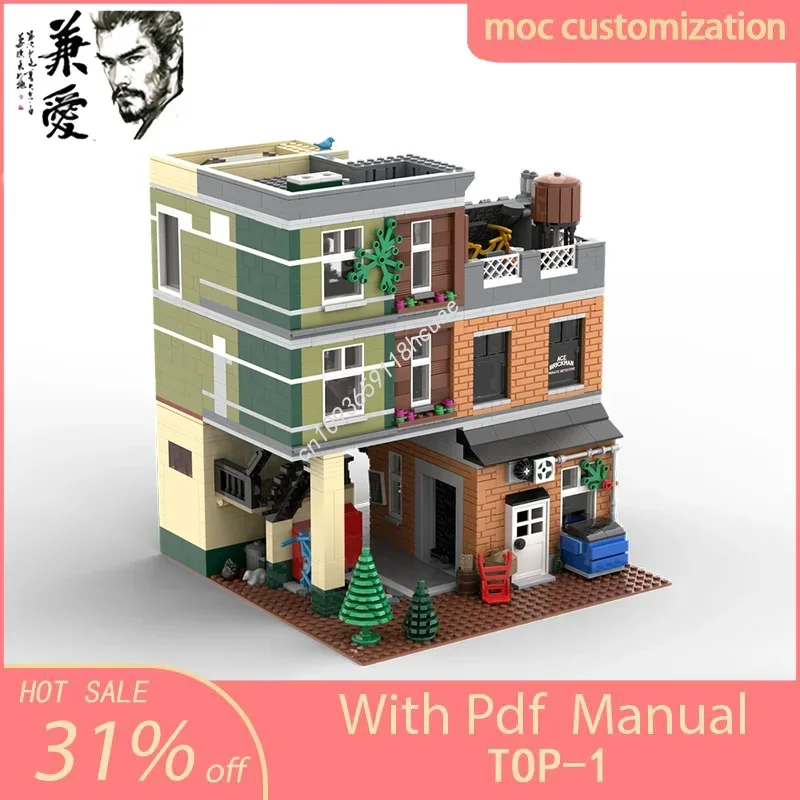 MOC Custom Modular Building Detective Office on Holiday Street Model Building Block Diy Creative Assembly Bricks Toys Kid Gifts