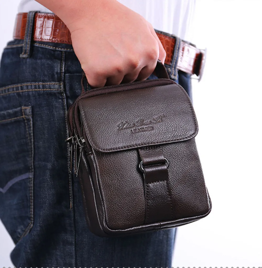 High Quality Men Genuine leather Cowhide Shoulder Messenger Crossbody Brand Famous Small Belt Hip Waist Pack Fanny Tote Handbag