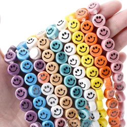 10pcs 10mm Smiling face Ceramic Beads Colorful Flat Round Glaze Jewelry Beads for Making Bracelet Earring Necklace Keychain