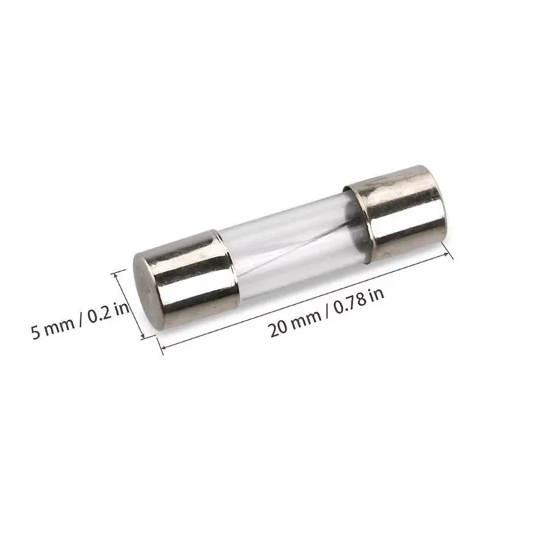 100PCS 5*20MM Glass Fuse Box, Containing 10 Types of Fuses with 10 Pieces of Each, Ranging from 0.2A to 20A