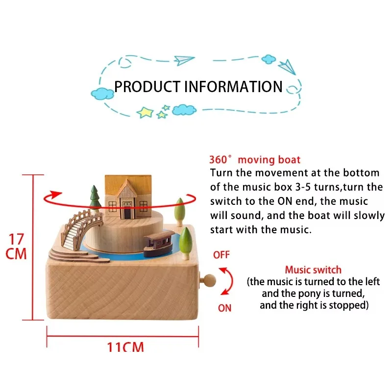 الجملة تسليم سريع حار بيع لعبة صندوق تشغيل الموسيقى جسر النهر الأزرق شعار مخصص صناديق الموسيقى الخشبية للأطفال هدية