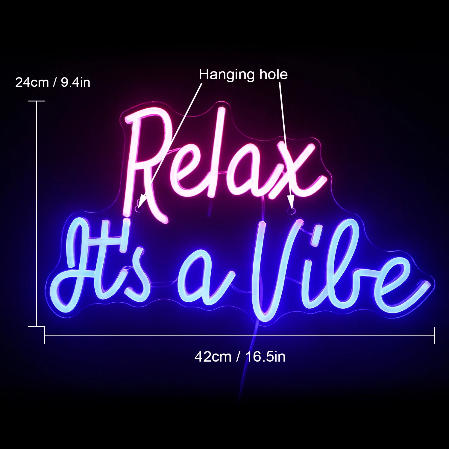 Relax It's Vibe 네온 사인 LED 방 벽 장식, USB 전원, 파티 침실 게임 룸 클럽 파티 게임 조명, 남자 동굴 장식