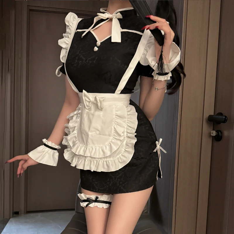 Retro Cheong sam Anime Maid Halloween Cosplay Kostüm japanische Studentin Gothic Lolita schöne Party Kleid Liebes spiel Rollenspiel Outfit