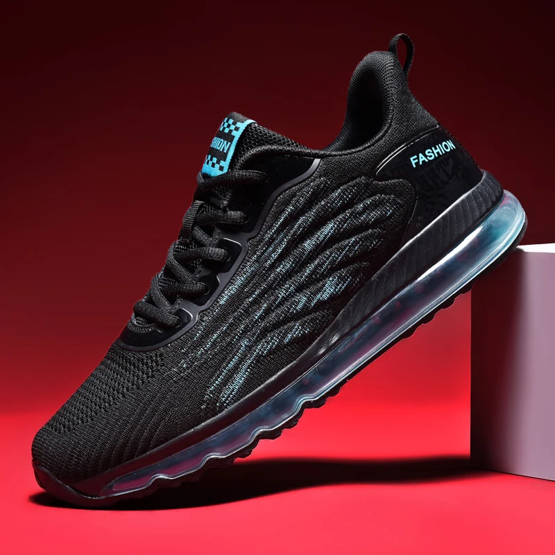 Designer Men's Knit Breathable Running Sneakers Men's Full Palm Air Cushion Shock Absorbing Large Size Sport Shoes Size 39‑48