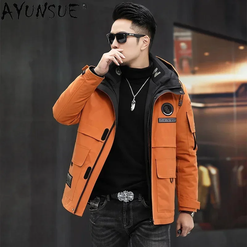 Ayunsue outono inverno quente grosso real forro de pele de vison parkas masculino 2025 com capuz casual casaco masculino roupas abrigo hombre gxy985