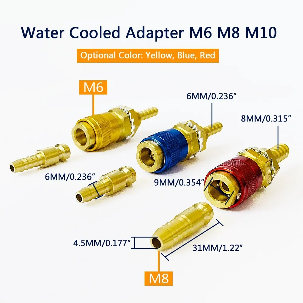 Water Cooled Gas Adapter Quick Connector Fitting For TIG Welding Torch or MIG   Plug M6/M8