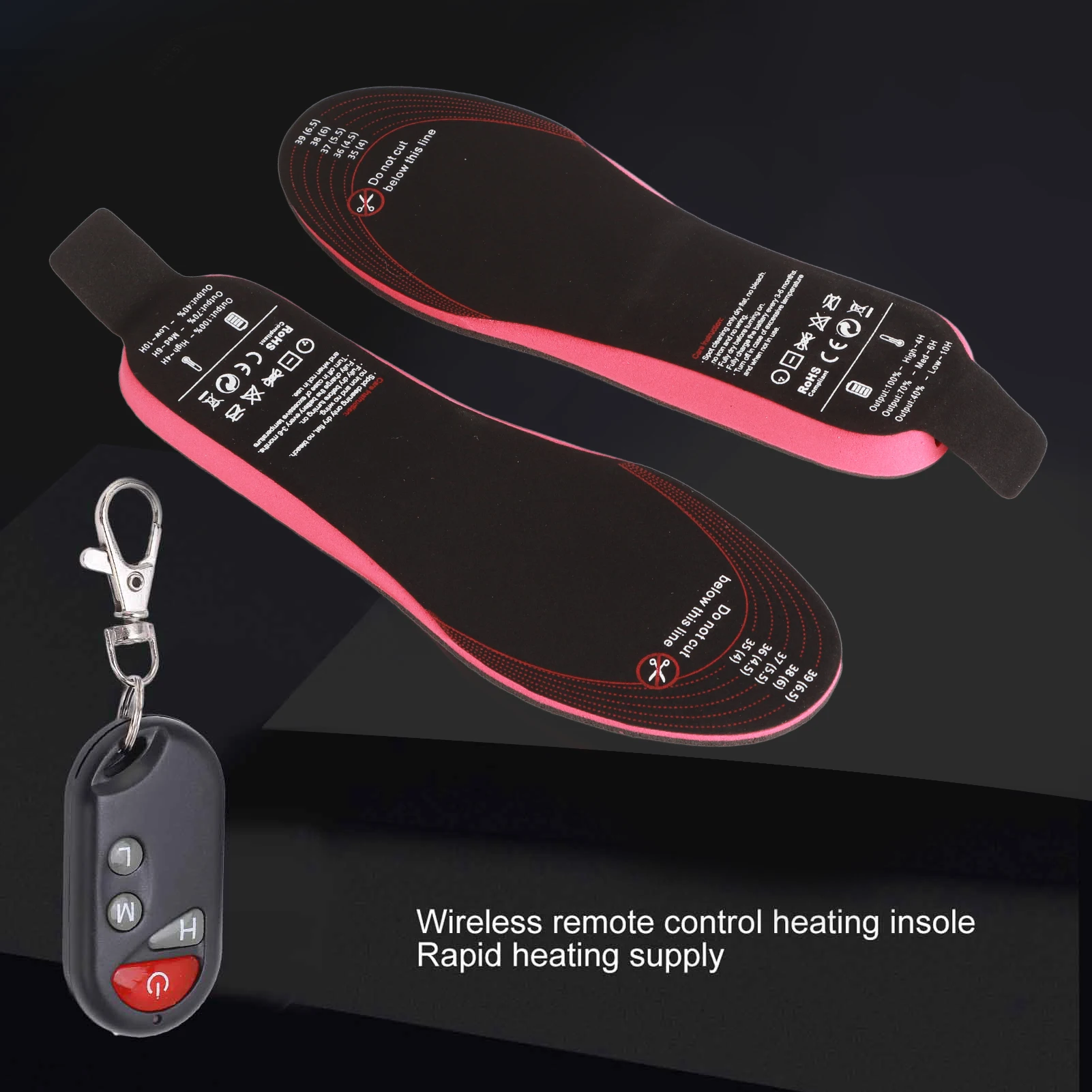 Heated Insoles, USB Rechargeable, 3-Level Temperature, Smart Remote Control, DIY Cuttable for Outdoor Activities