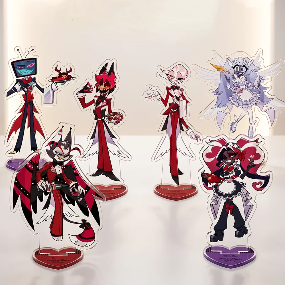 Hot Anime Hazbin Hotel Vox Emily Alastor Angel Dust 15CM Acrylic Stand Keychain Cosplay Character Model Desk Decor Collect Gifts