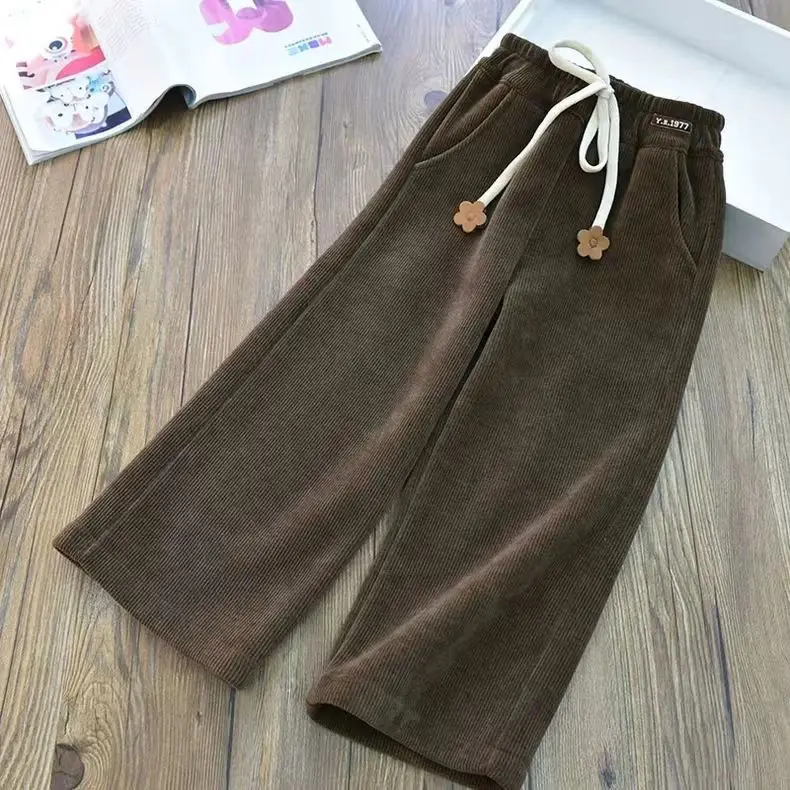 2026 New Girls' Wide Leg Pants Children's Loose Straight Leg Pants Autumn Winter Casual Pants For 2-12 Yrs baby Girls