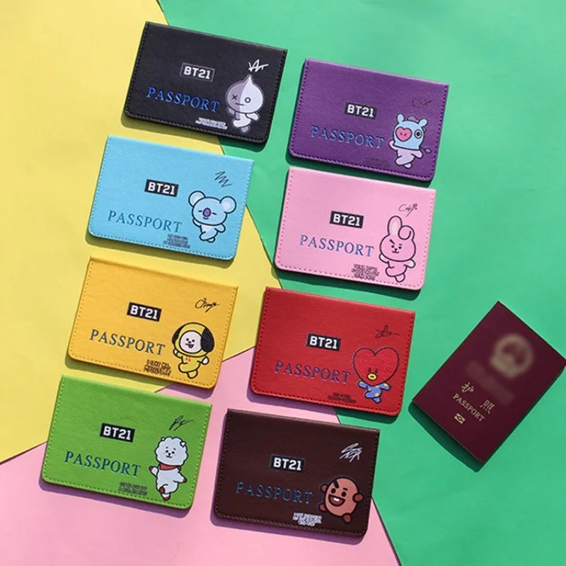 Kawaii BT21 Coin Purse Passport Clip Ticke Fashion Simple Zipper Purse Portable Id Card Credit Card Bag Girls Gift