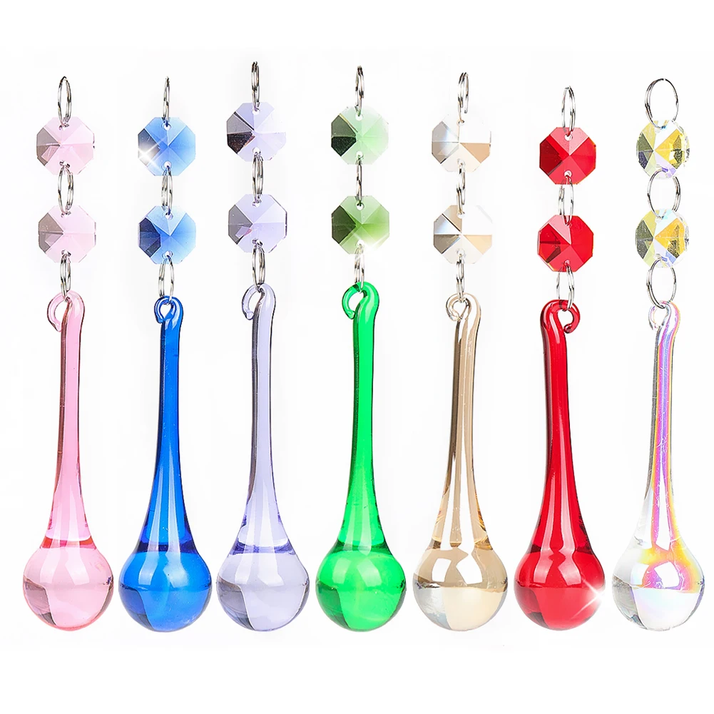 New Colorful Crystal Octagonal Loose Beads Ring Buckle Spherical Drops Hanging Lamp Ornaments Pendant Bead Curtain Accessories