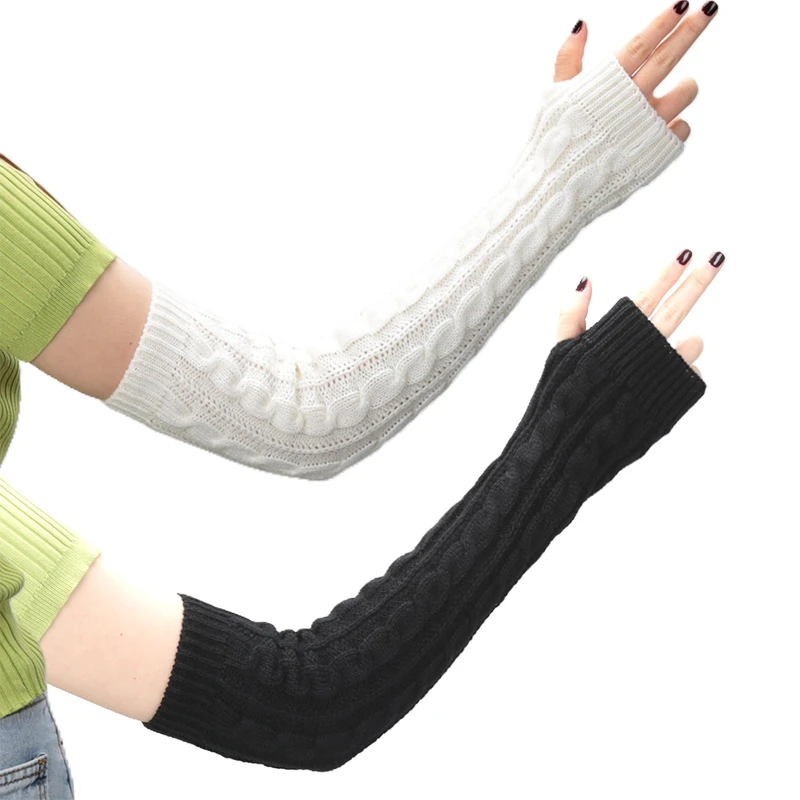 Women Y2K Fashion Knitted Arm Warmer Long Fingerless Gloves Mitten Winter Y2K Arm Sleeve Casual Soft Girls Clothes Punk Gloves
