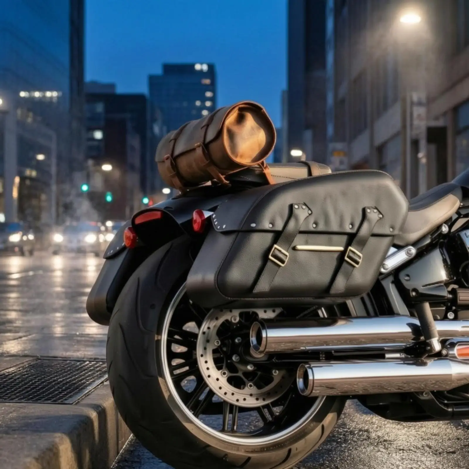 Waterproof Motorcycle Saddlebag Side Storage Bag Microfiber Leather Lockable Pannier for Bagger Fat Boy Outlaw Cruiser 2008-2017