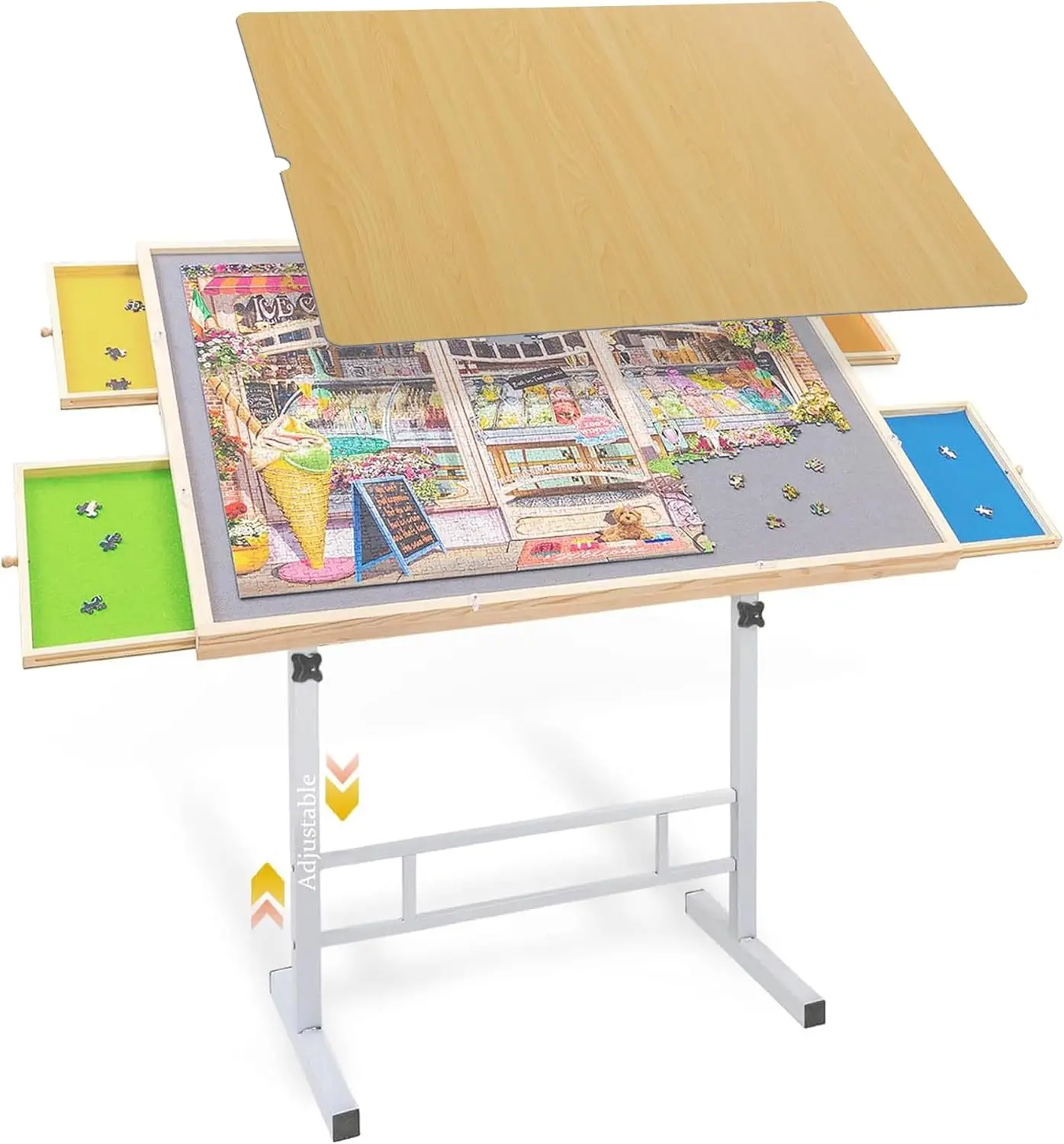 

Adjustable Height Puzzle Table with Drawers, Cover & Tilting Legs - Portable Board for Adults, Seniors, Game Room Gift