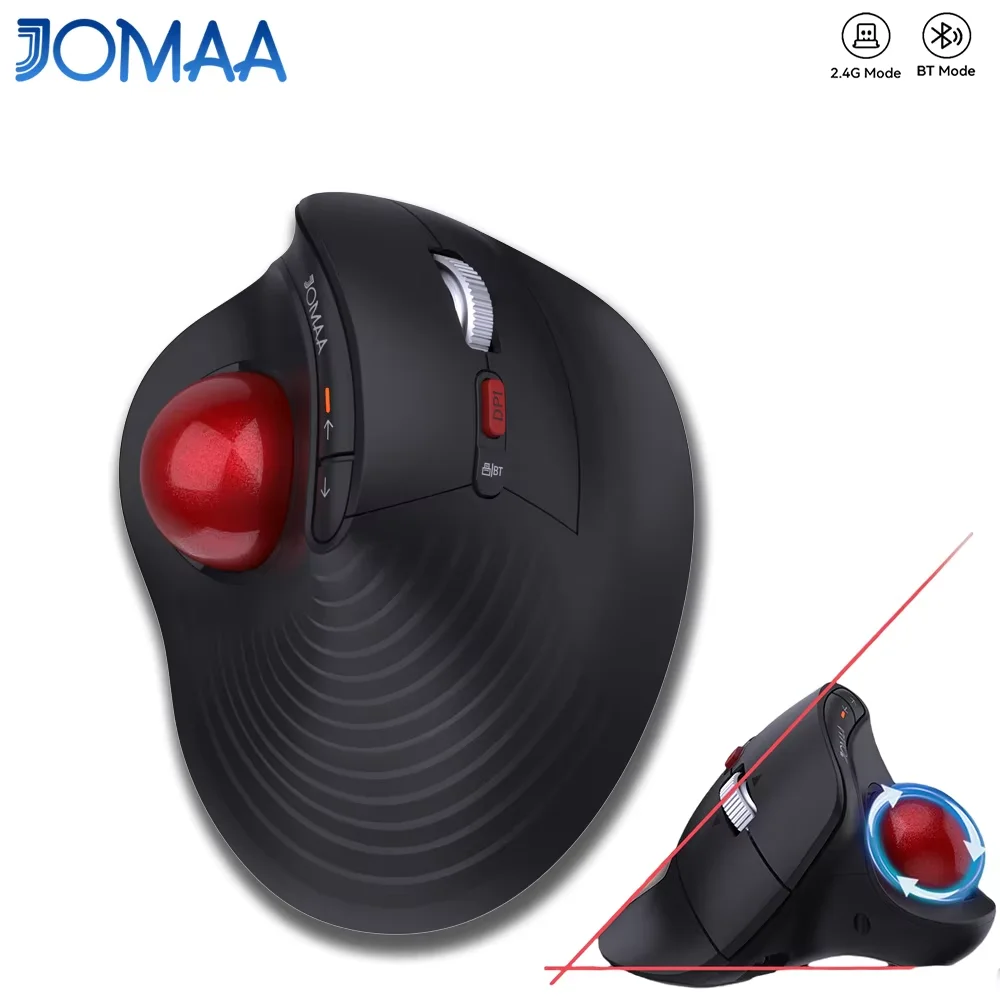 JOMAA Wireless Trackball Mouse, Ergonomic Rollerball Mouse,Rechargeable Bluetooth Mouse,Adjustable DPI,Vertical Mouse for PC