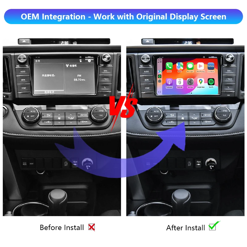 RAV4 Auto Integration Kits Wireless CarPlay Android Auto Navigation & Auto Electronics for Toyota Car 2014 - 2018