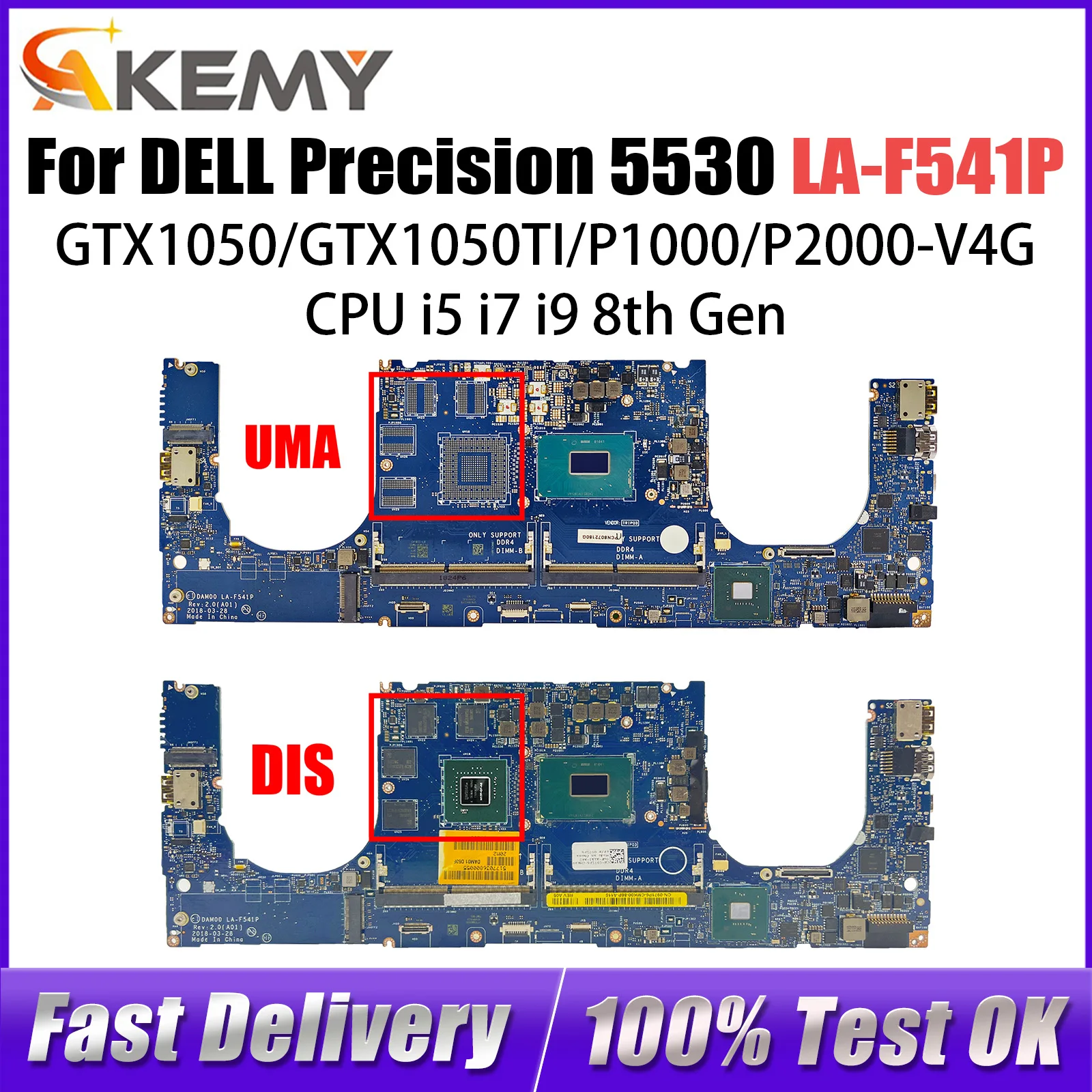 

For Dell Precision 5530/XPS 15 9570 laptop motherboard LA-F541P with I5 I7 I9 CPU GTX1050/GTX1050TI/P1000/P2000 100% Tested