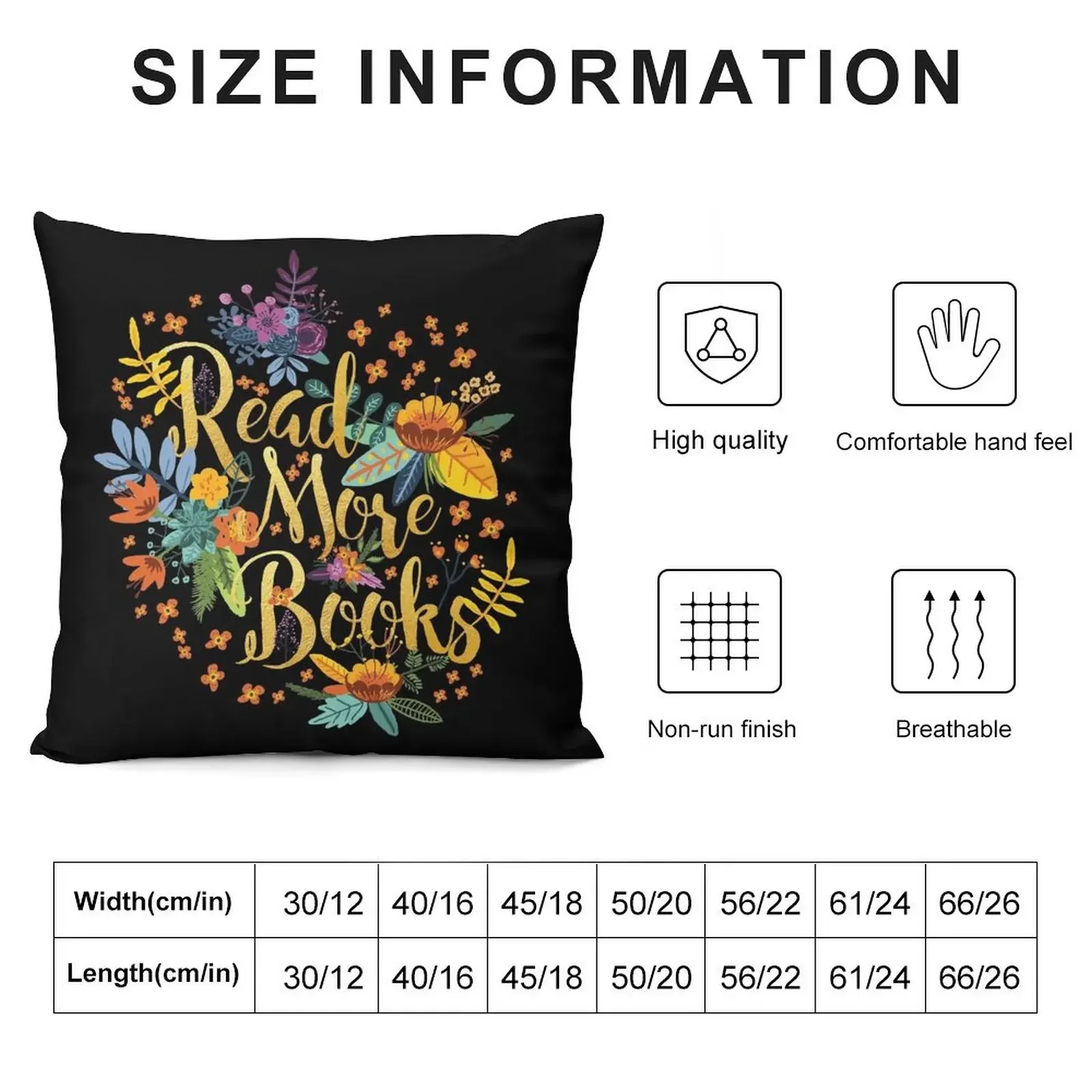 Read More Books - Floral Gold - Black Throw Pillow Pillowcase Cushion Anime Ornamental Pillow pillow