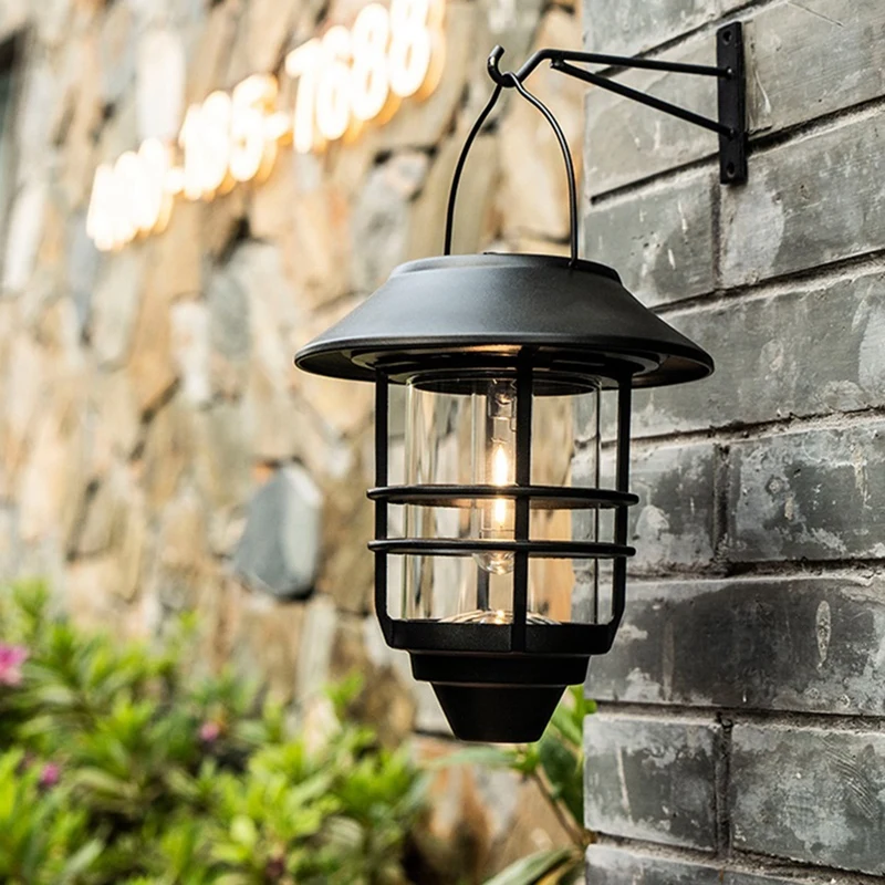 

2Pcs Solar Lantern Outdoor Decorative Wall Lantern With Hooks Waterproof Metal Solar Outdoor Lights With Clear Glass Durable